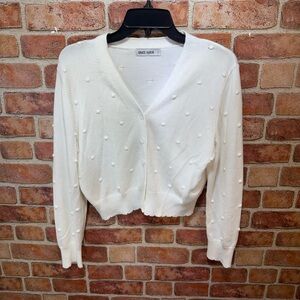 Grace Karin White Textured Dot V-Neck Cardigan Sweater